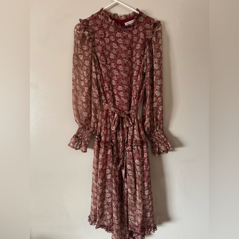 Saints + Secrets High Neck Chiffon Ruffle Midi Dress S